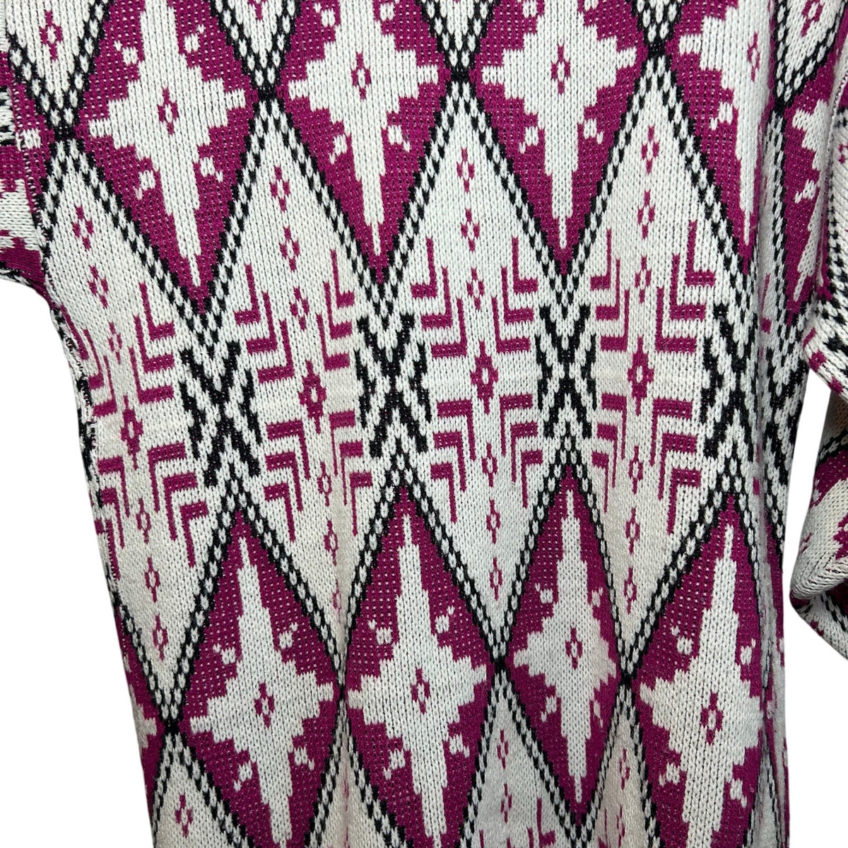 VTG 80s Justin Allen Geometric Diamond Sweater Made in USA Magenta White L