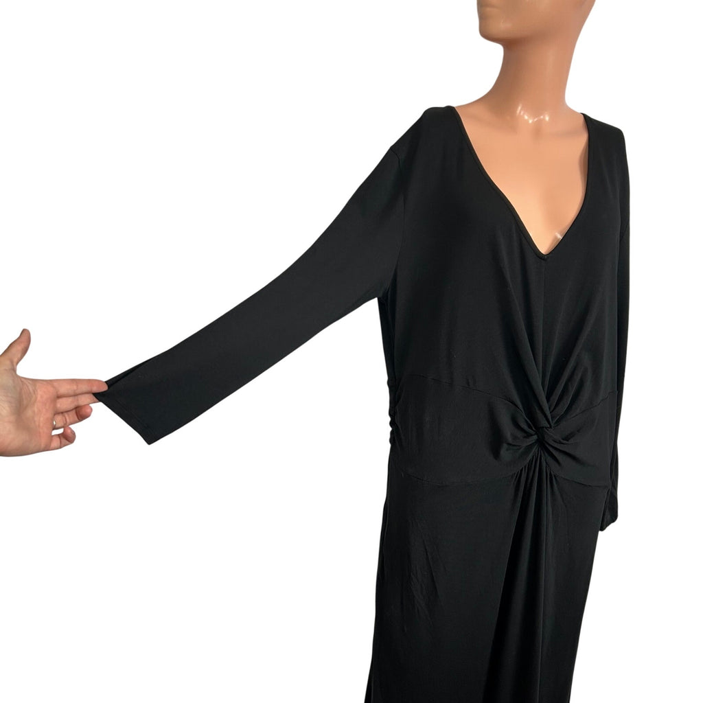 Lands End L Cotton Modal Black Twist Waist Maxi Dress Pockets Loungewear Modest