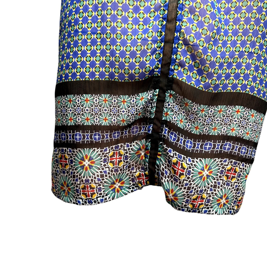 Liz Claiborne XL Blue Green Chiffon Sleeveless V-Neck Blouse Boho Top Maximalist