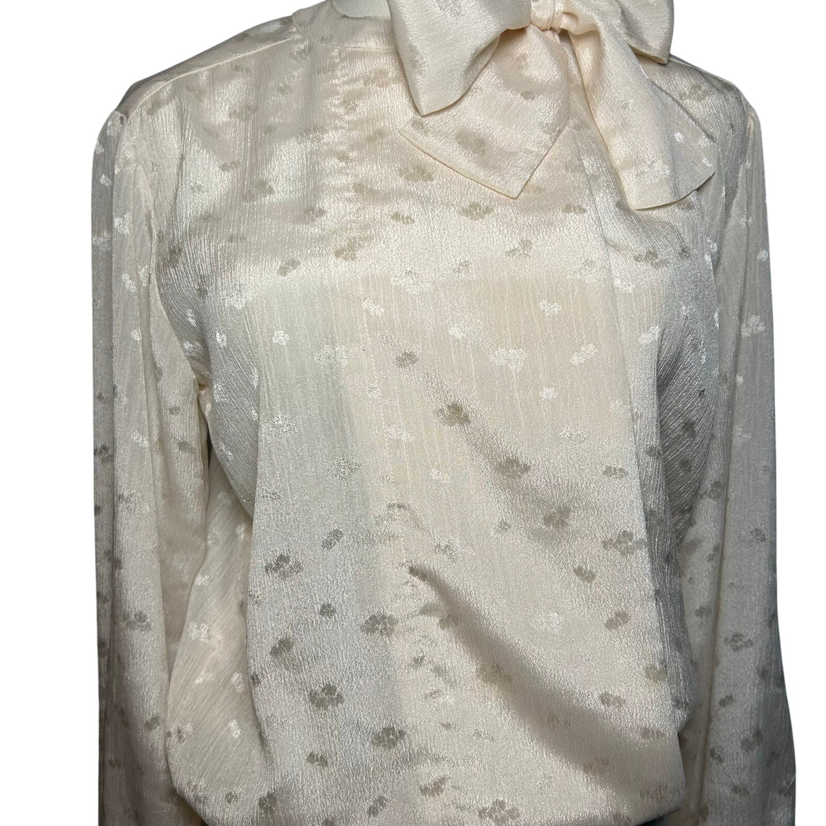 VTG 70s White Pussy Bow Pleated M Midi Dress Retro Twee Preppy Coquette Wedding