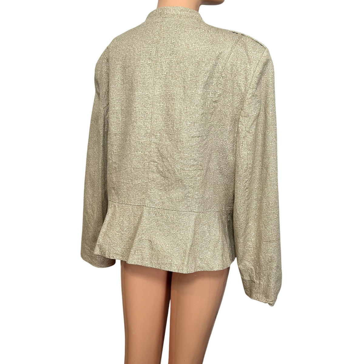 Jones New York Collection 16 Tan Cotton Stretch Moto Peplum Utility Jacket Chic
