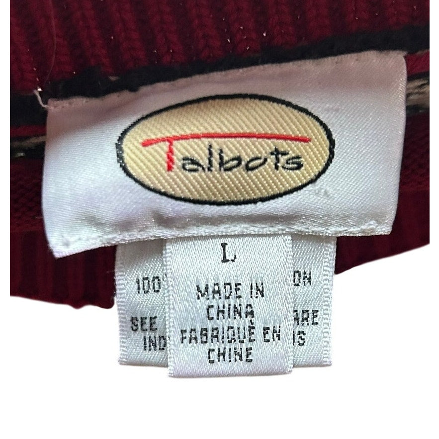 VTG 90s Talbots Large Winter Chalet Snowflake Fringe Knit Pullover Sweater Luxe
