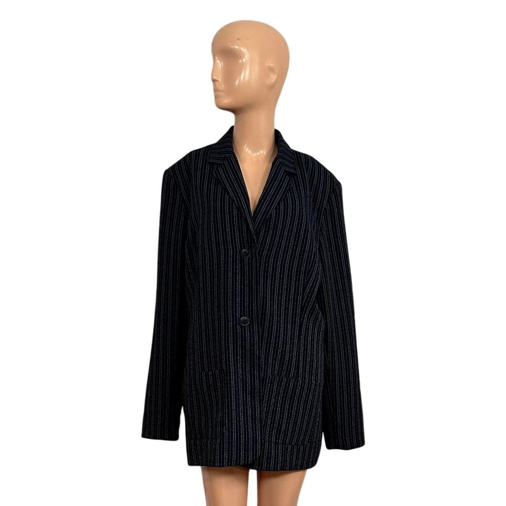 Karen Scott 18 Navy Blue Pinstripe Single Breasted Lined Career Blazer Jacket