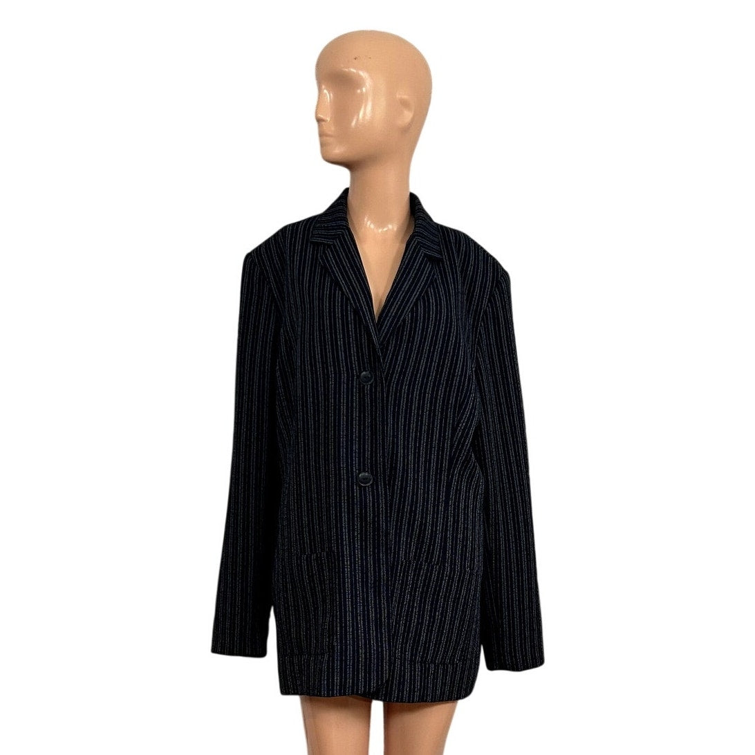 Karen Scott 18 Navy Blue Pinstripe Single Breasted Lined Career Blazer Jacket