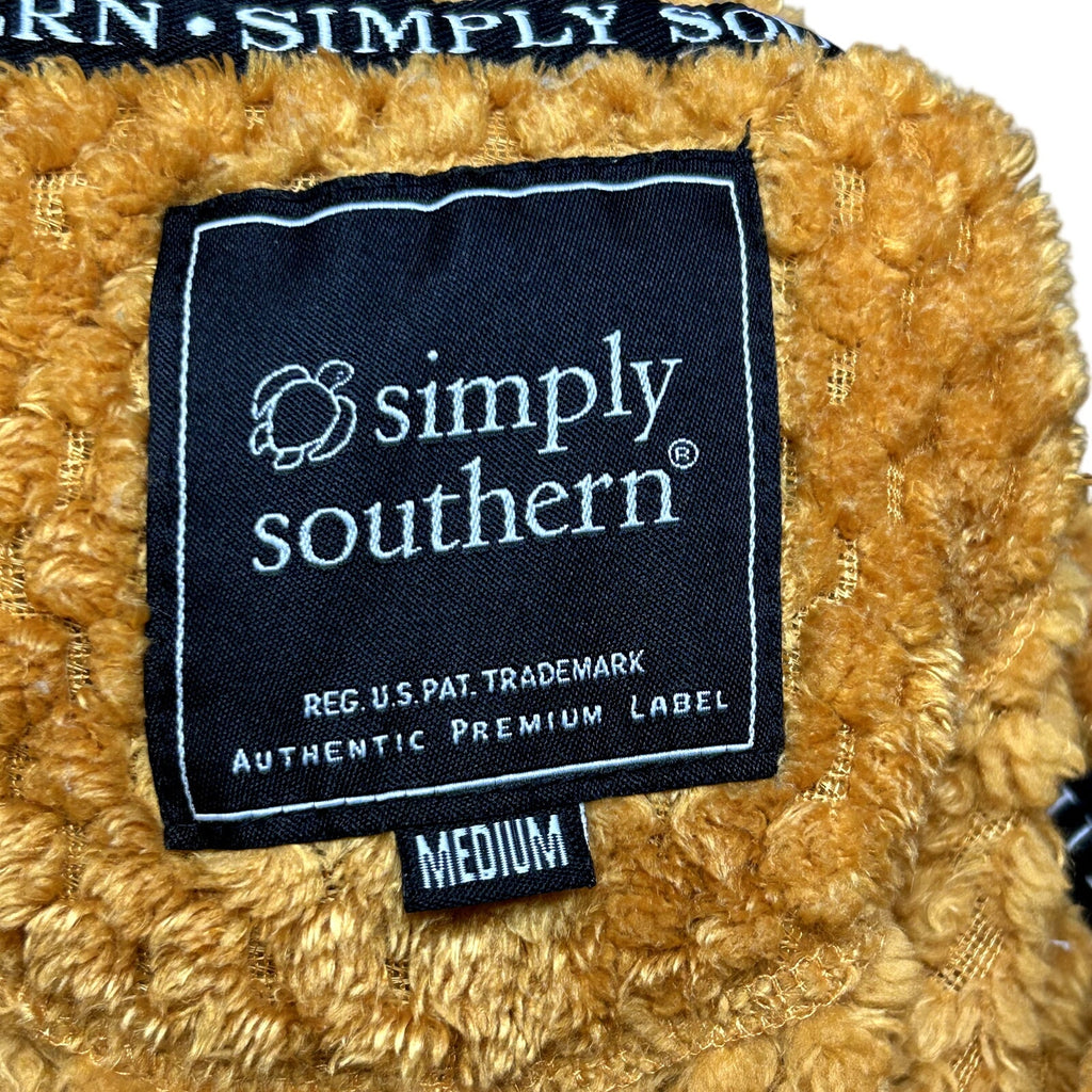 Simply Southern M Orange White Fleece Quarter Snap Henley Pullover Cozy Popcorn