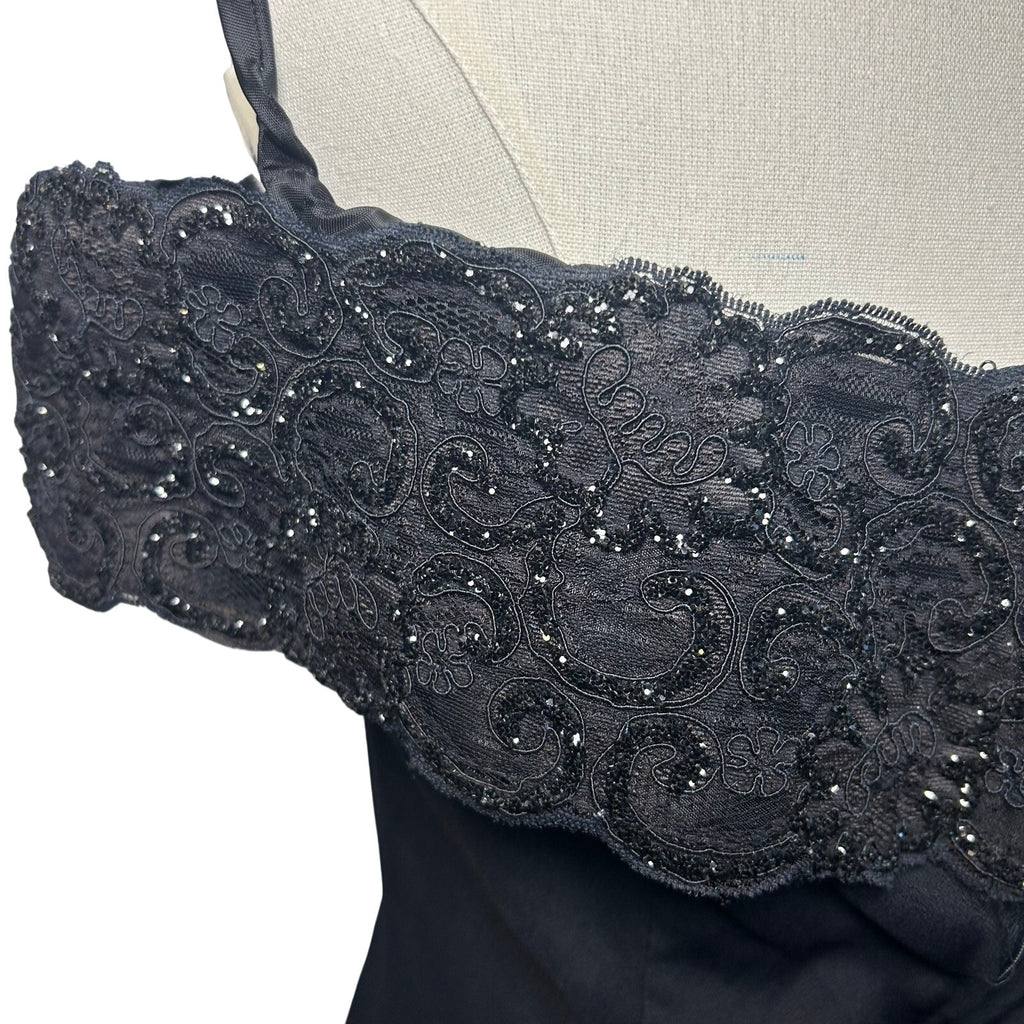 VTG 80s Niki Originals Cocktail Dress Black M Beaded Lace Archive Dark Romantic