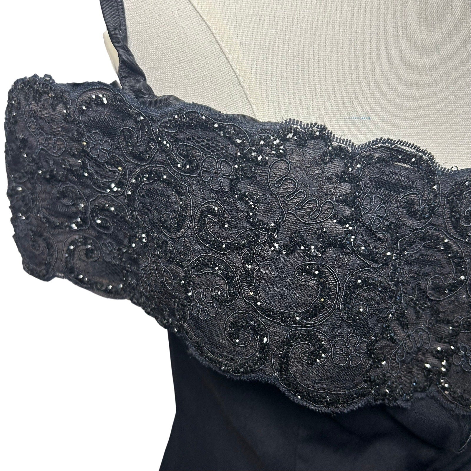 VTG 80s Niki Originals Cocktail Dress Black M Beaded Lace Archive Dark Romantic