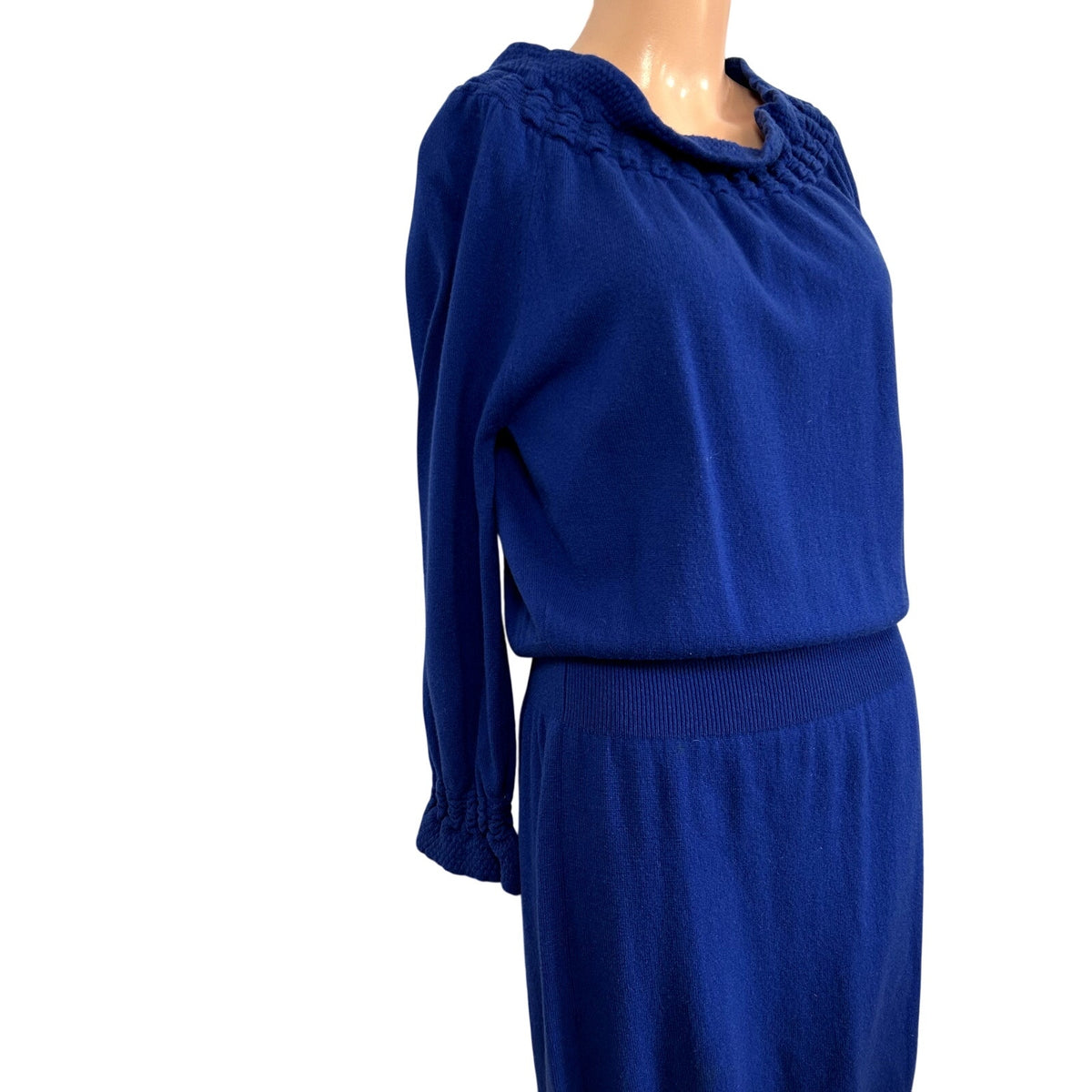 VTG 90s Escada 38 S Royal Blue 100% Cashmere Long Sleeve Knit Sweater Dress Chic