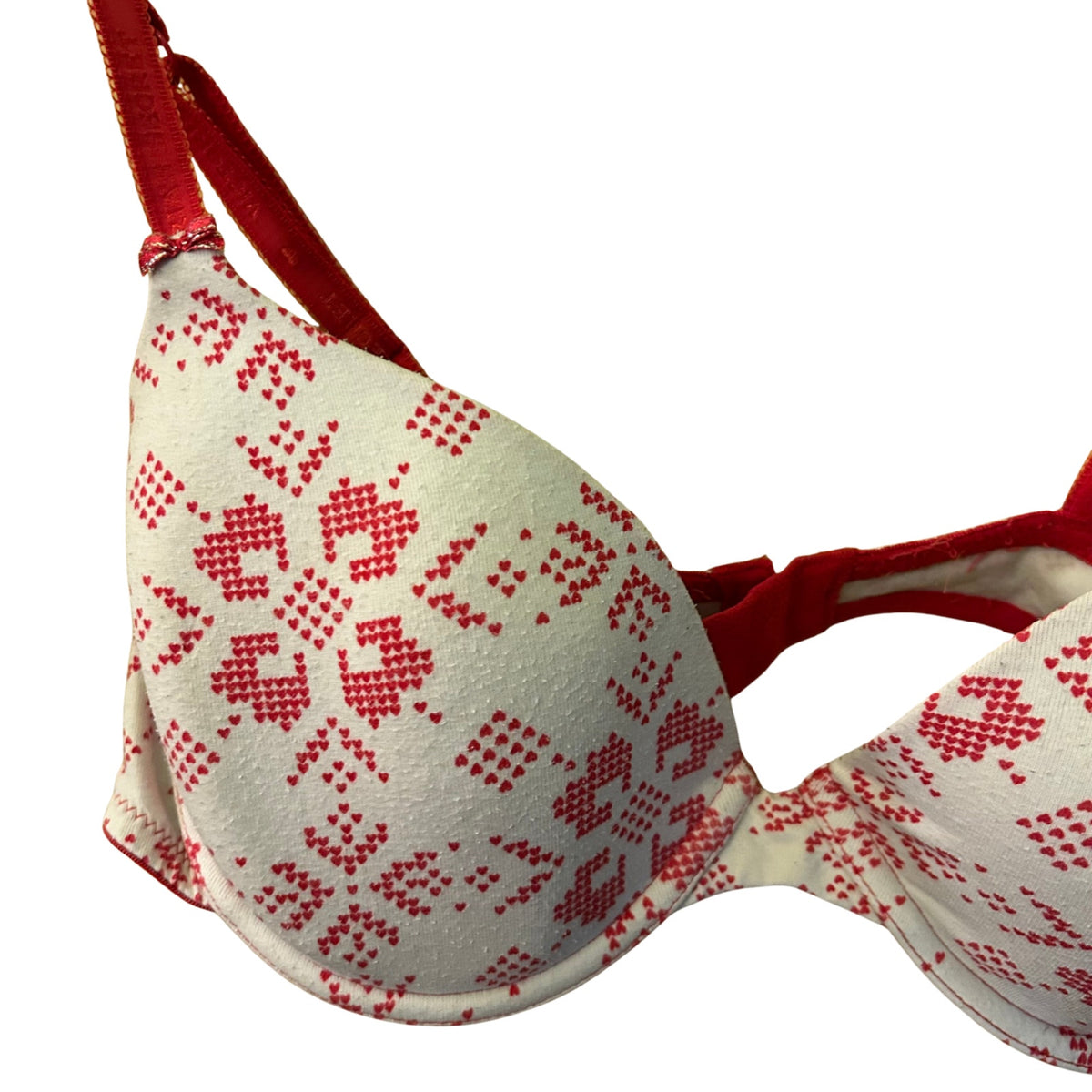 Victoria's Secret White Red Heart Print Cotton T-Shirt Bra Size 36C Casual