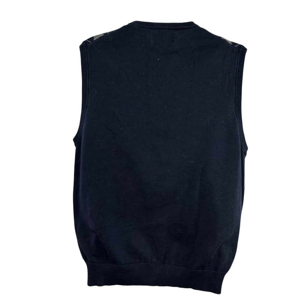 Chaps L Blue Argyle Cotton Knit V-Neck Sweater Vest Preppy Dark Academia