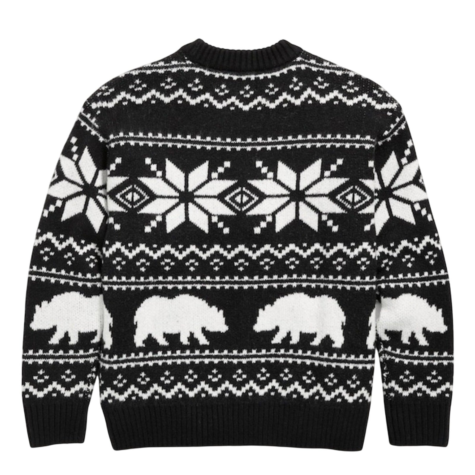 NWT Old Navy Boys Oversized Fair Isle Knit Sweater Bear Pattern Black White XXL