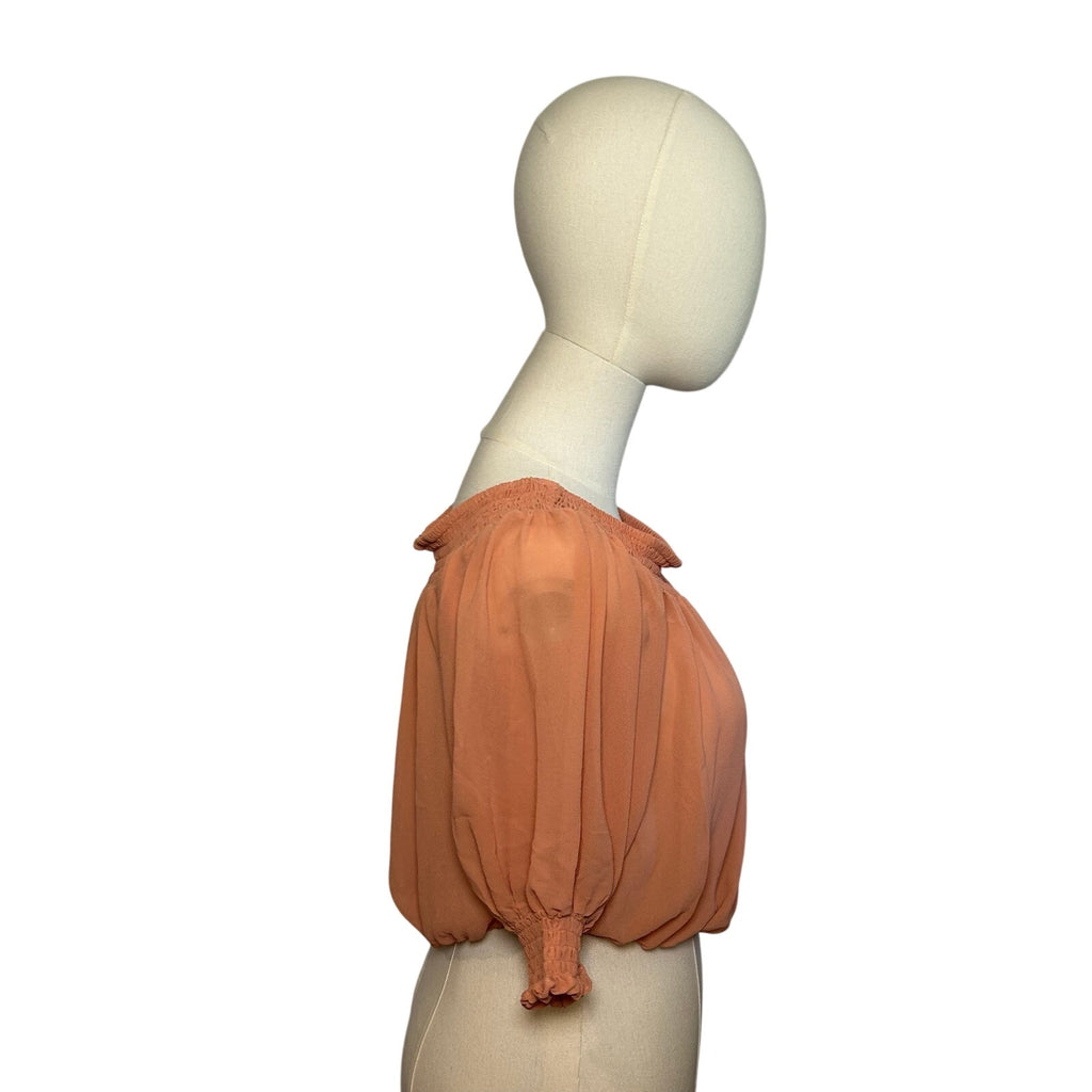 Peach Sheer Chiffon Smocked Cropped M Blouse Fairycore  Coquette Whimsigoth Boho