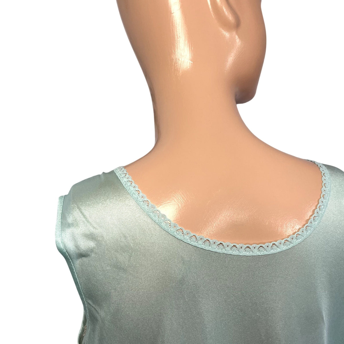 VTG 60s Handmade Blue Nylon Lace Trim Pleated Nightgown M Coquette Cottagecore