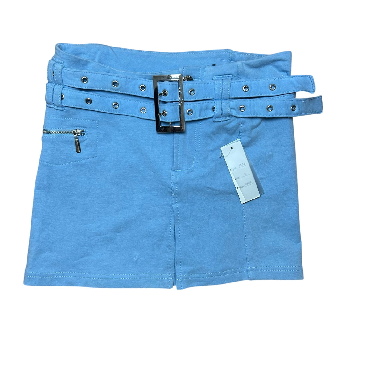 VTG Y2K Poplooks Blue Belted Knit S Mini Skirt NWT NOS Coquette Streetwear Retro