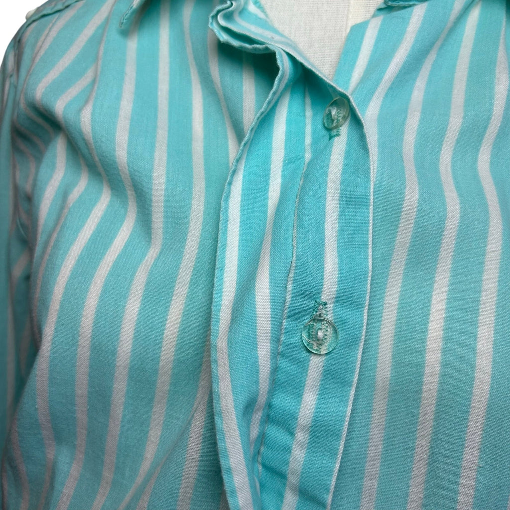 VTG 80s Carriage Court Teal Striped Belted Midi Dress M Retro Preppy Cottage
