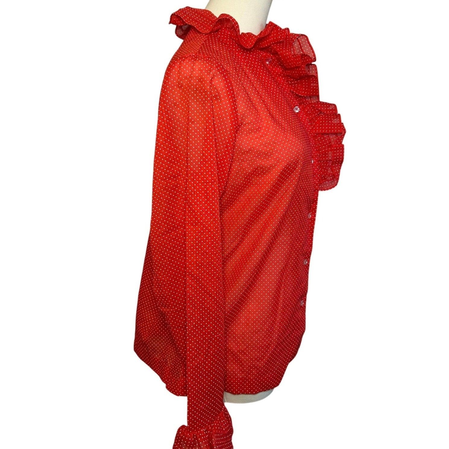 VTG 70s NaMa of California Red M Ruffle Polka Dot Blouse Coquette Whimsigoth