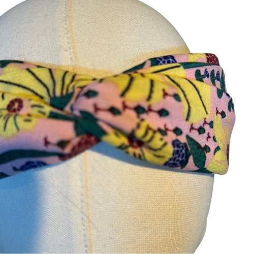 Floral Pink and Yellow Headband Knotted Top Bohemian Cottagecore Indie Artsy OS