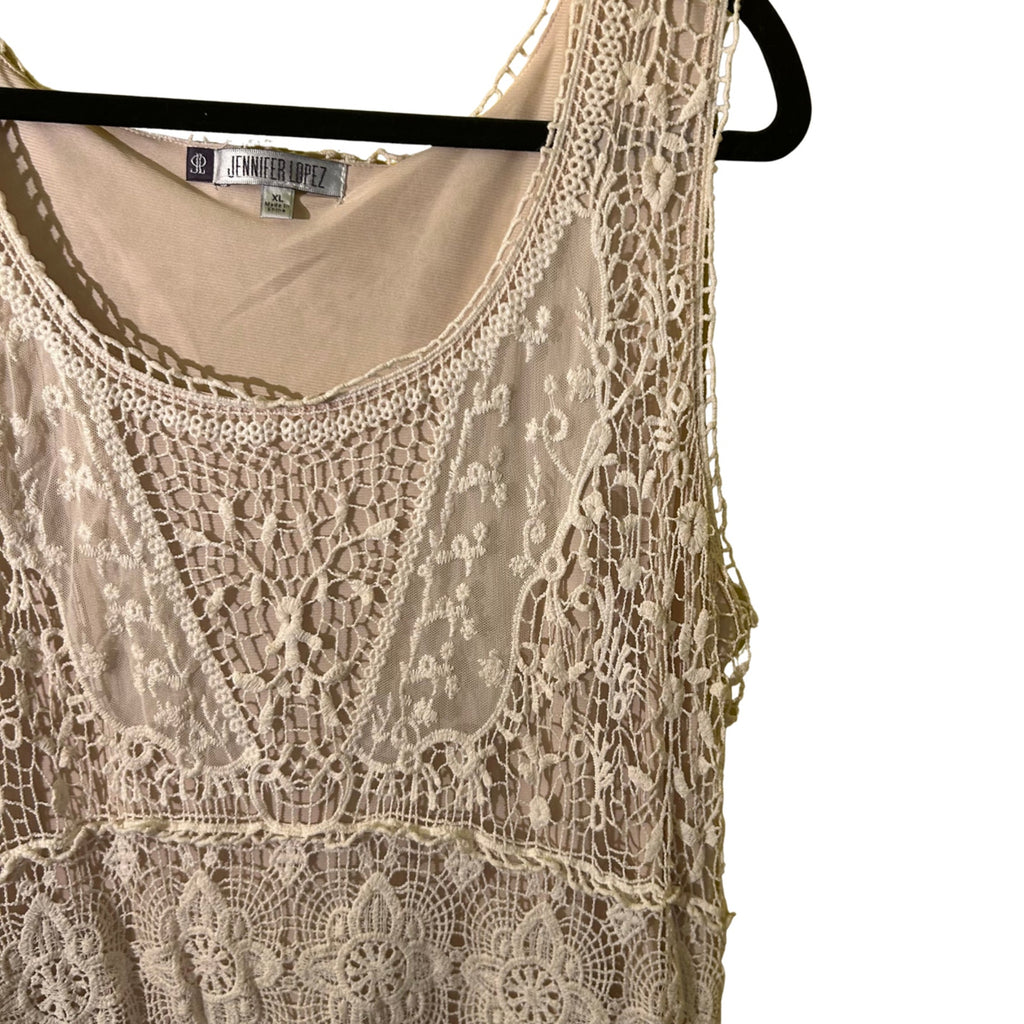 JLo Collection Lace Mini Dress Womens XL Cream Boho Y2K 2010s Whimsygoth