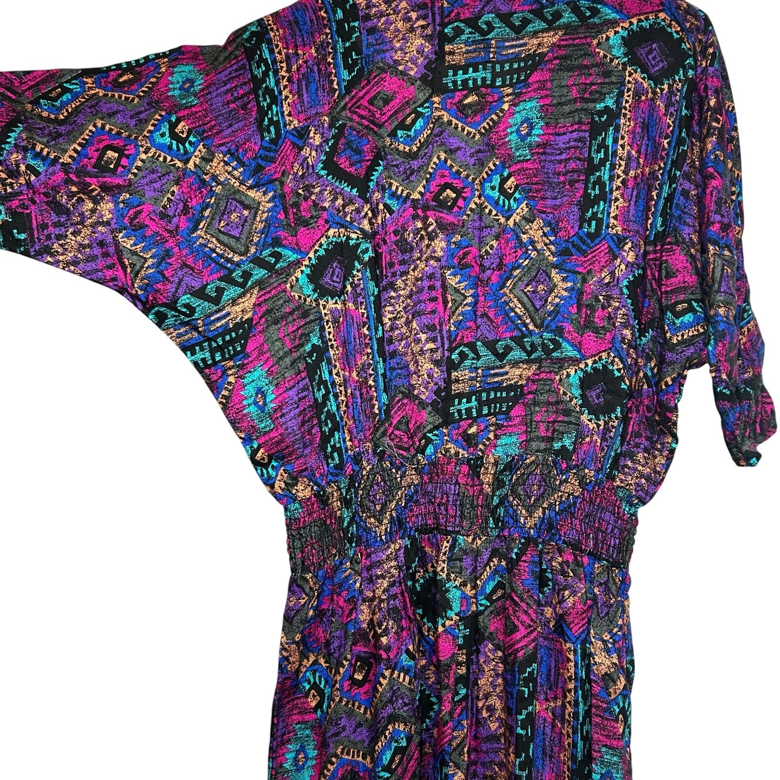 VTG En Focus Geometric Jumpsuit Purple L Rayon Southwestern Boho 90s USA Made