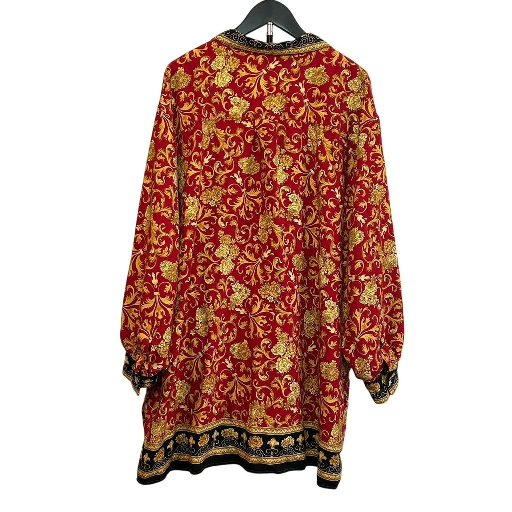 VTG Kathryn Deene Blouse Red 26/28 Boho Floral Baroque Top Plus Size Bold