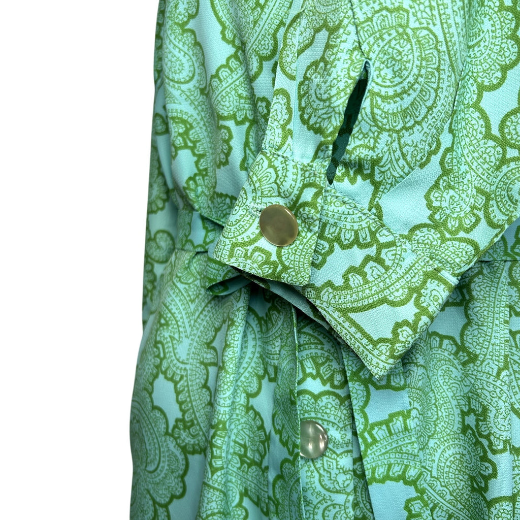 VTG 60s Kay Windsor Midi Dress Teal Paisley Retro Mod Secretary Union Made