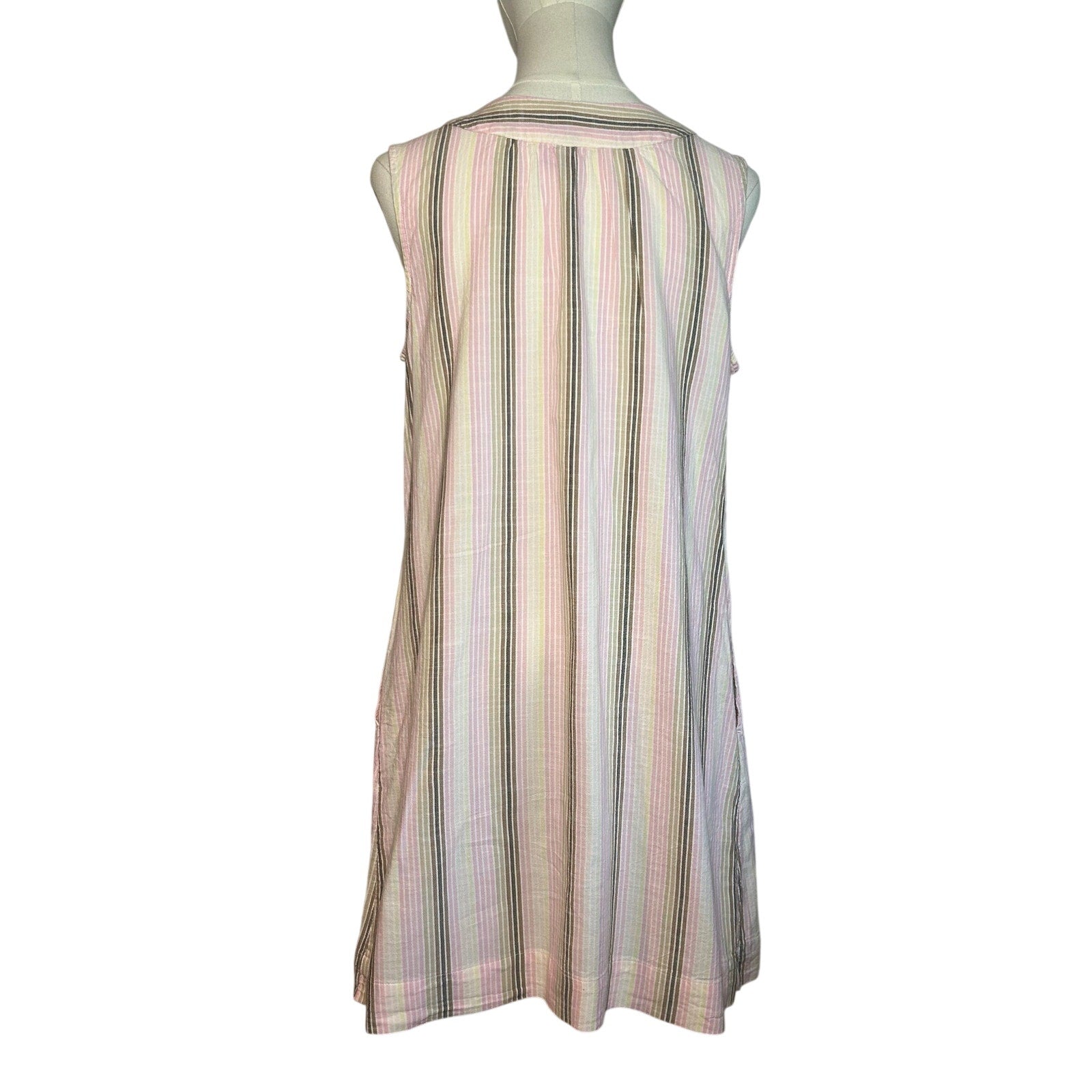 Sonoma Pink Brown Striped Dress Pockets PL Cottage Utility Minimalist Coastal