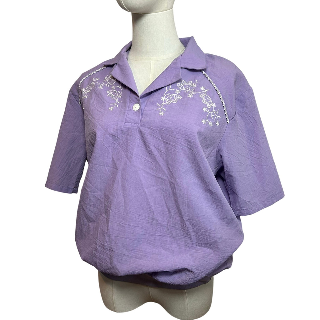 VTG 90s BonWorth Embroidered Floral Pullover Windbreaker Purple Small Gorpcore