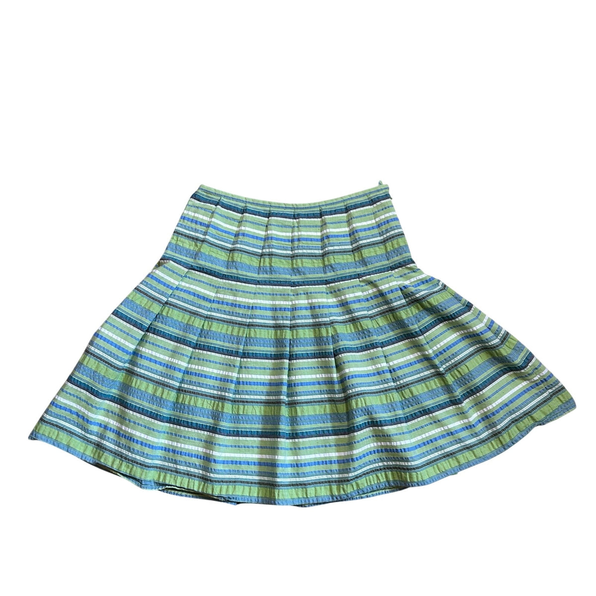 VTG 90s Green Seersucker Cotton Blend Lined Midi Skirt 8 Preppy Retro Cottage