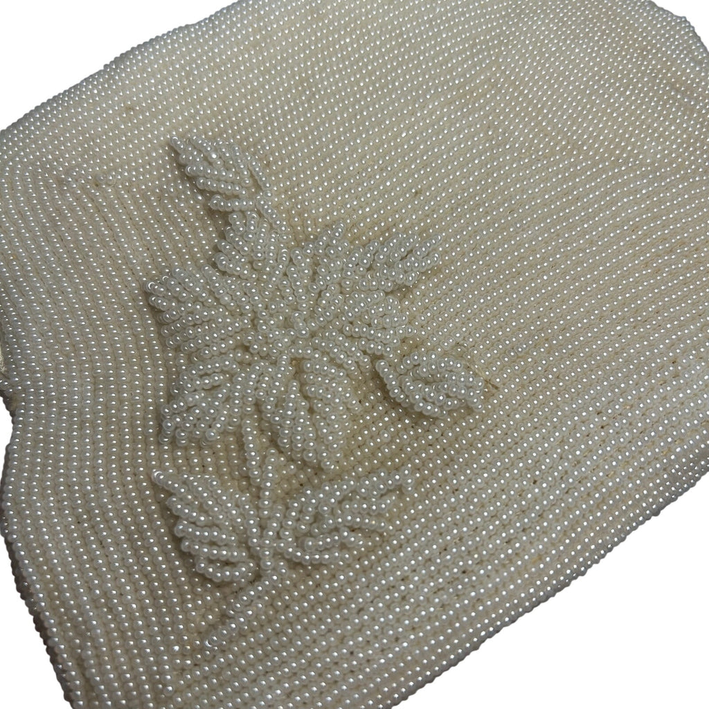VTG 50s White Beaded Evening Clutch Handbag Retro Glam Unfinished Floral Twee