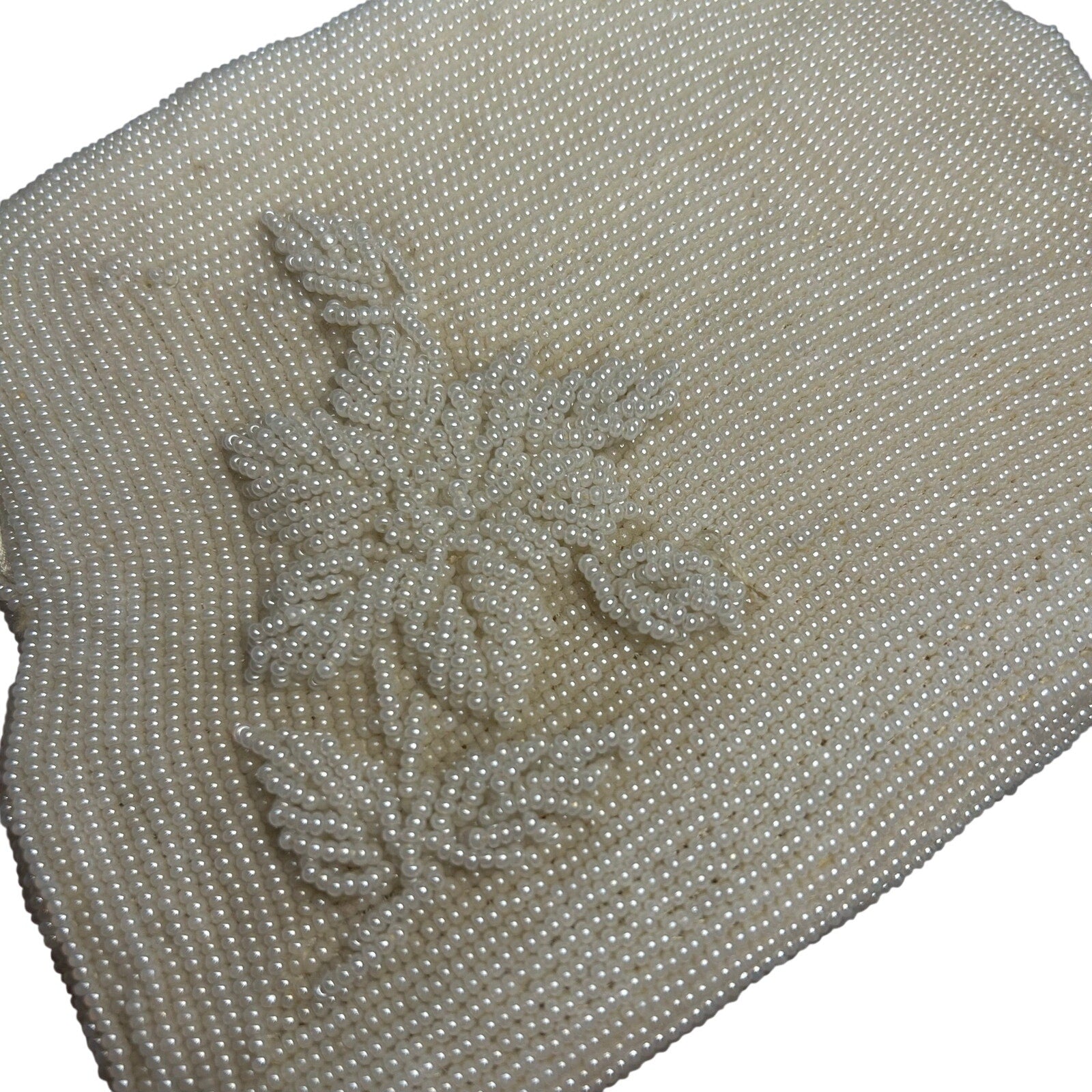 VTG 50s White Beaded Evening Clutch Handbag Retro Glam Unfinished Floral Twee