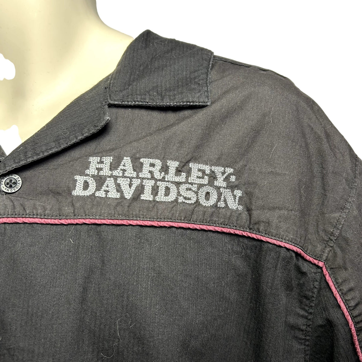 Harley-Davidson L Black Embroidered Bowling Moto Snap-Collar Mechanic Shirt