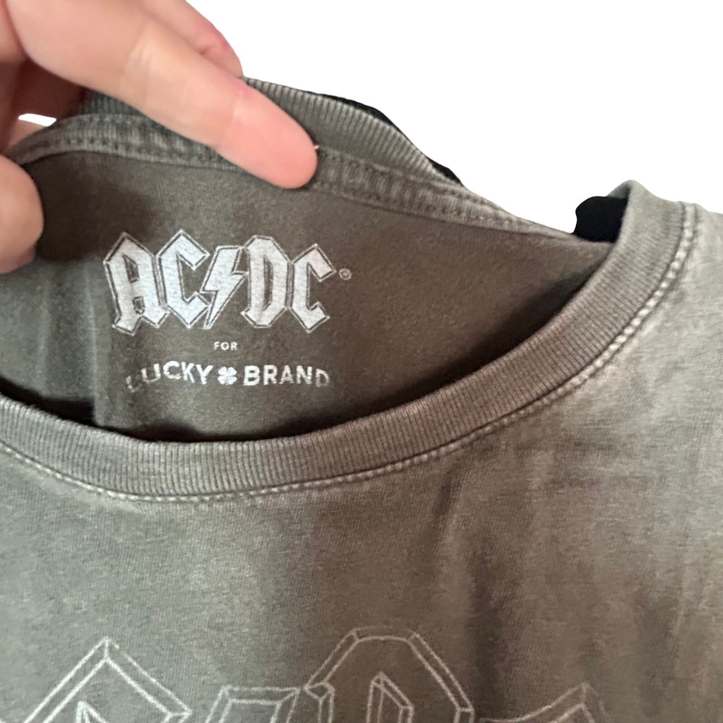 AC/DC Live Graphic Band Tee Lucky Brand Charcoal Gray Faded Rock T-Shirt XL