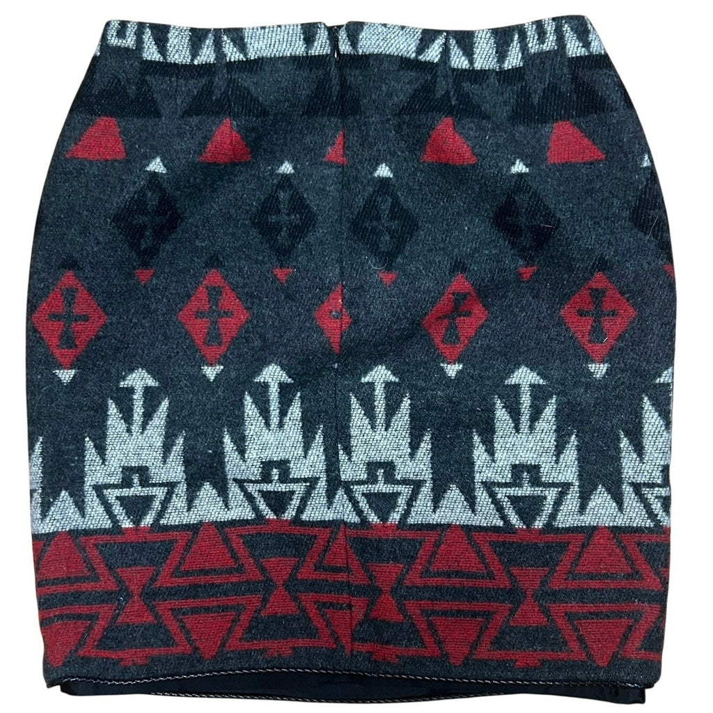 VTG The Last Best Place Southwestern Wool Blend Mini Skirt Black Red Aztec Sz 10
