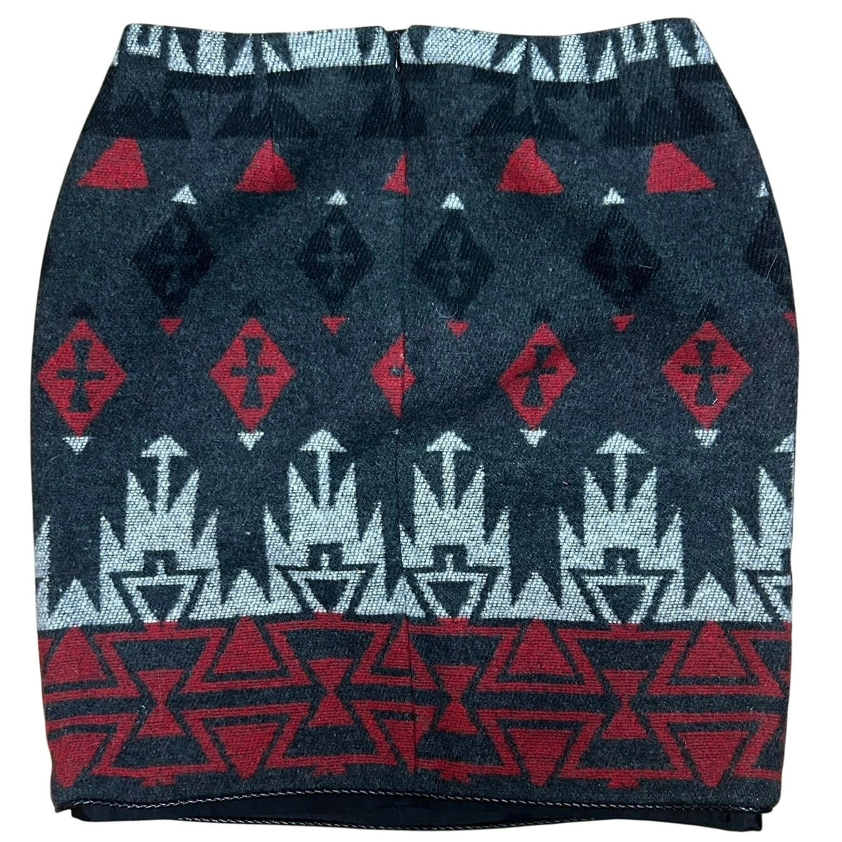 VTG The Last Best Place Southwestern Wool Blend Mini Skirt Black Red Aztec Sz 10