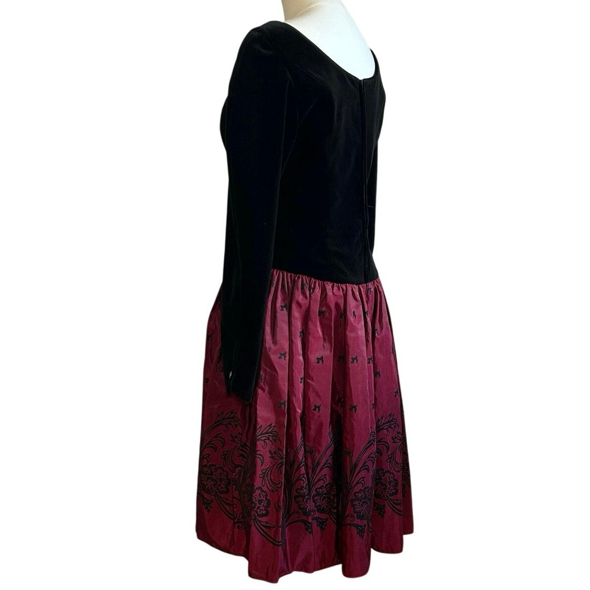 VTG 90s Laura Ashley Black Red Velvet 12 Midi Dress Long Sleeve Whimsigoth
