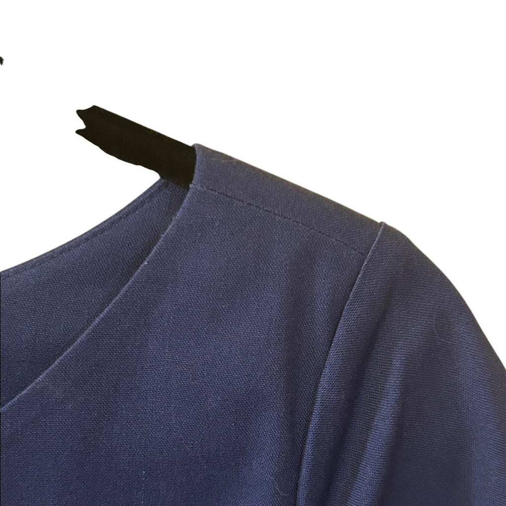 Hannah Canvas Signature Linen Belted Midi Dress Navy Blue Made in Canada Size M