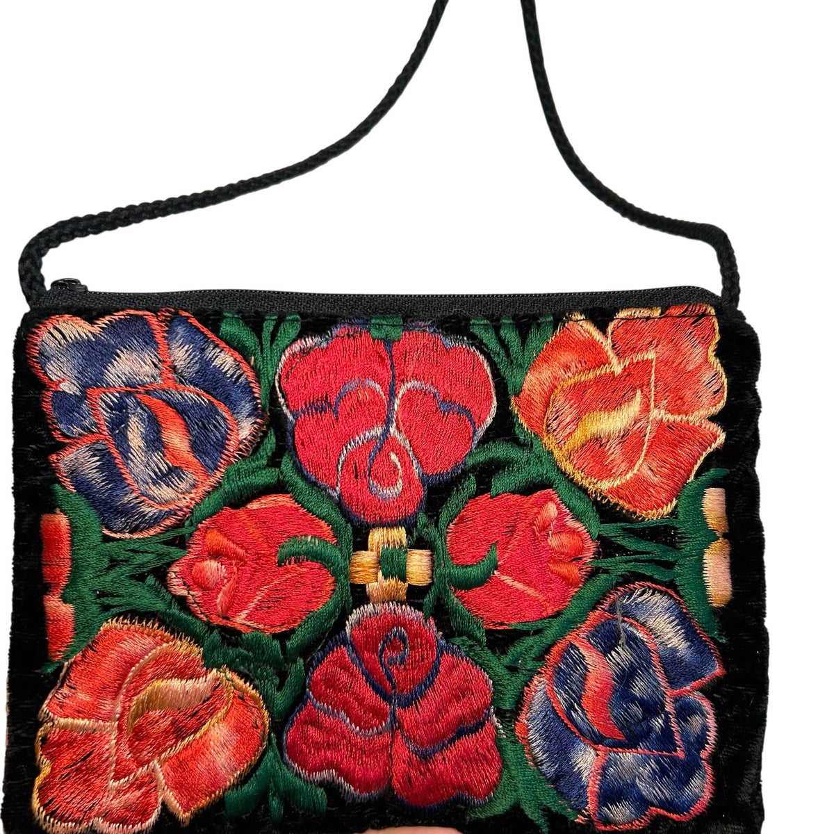 VTG Floral Embroidered Black Velvet Mini Crossbody Bag Boho Whimsigoth