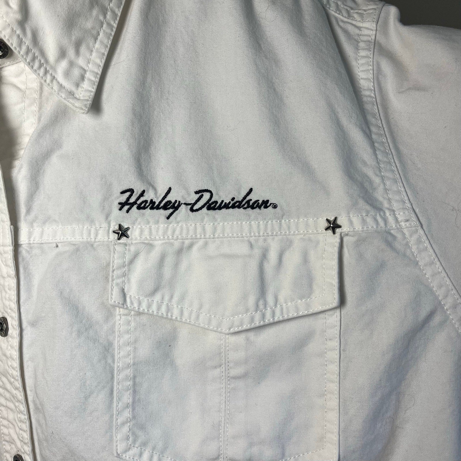 VTG 90s Harley Davidson 3XL White Button Down Shirt Short Sleeve Biker Grommet