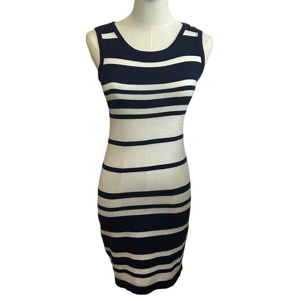 Two-O-Two Co Ltd Striped Knit Bodycon Dress Navy White Small