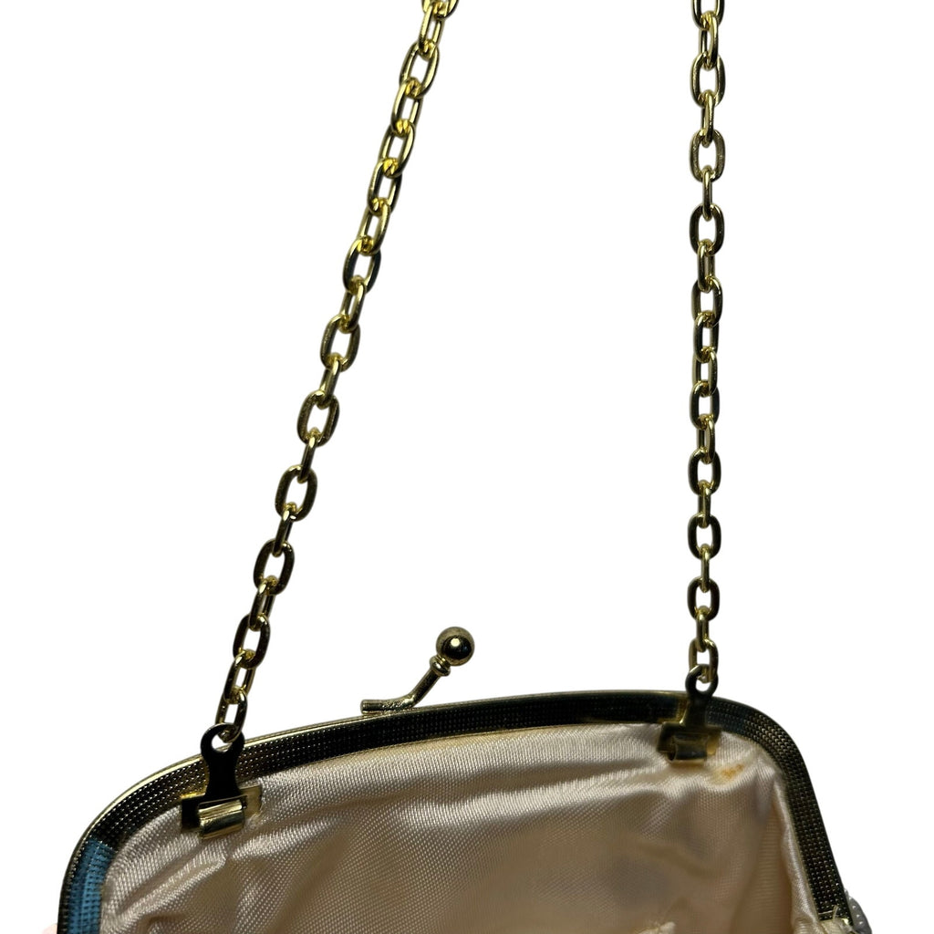 VTG 70s Flapper Bag Beaded Sequin Kiss Lock Clutch Purse Handbag Glam Retro Twee