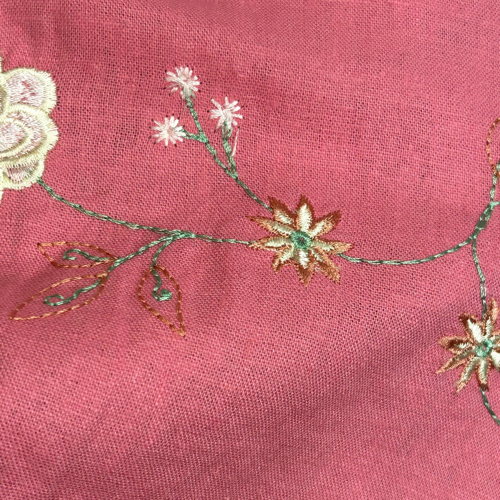 VTG 90s Sag Harbor 16W Pink Shirt Floral Embroidery Linen Rayon Grandma Cottage