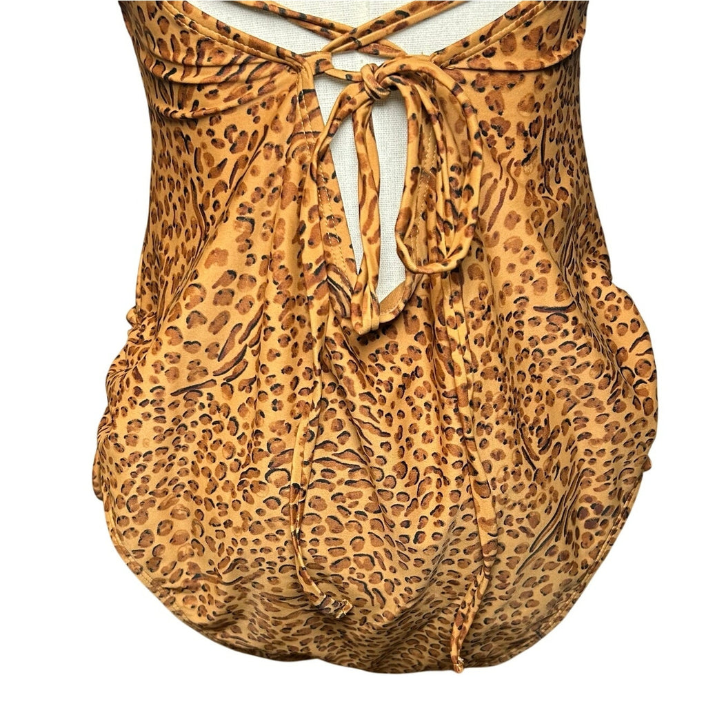 Leopard Print Strappy Back One Piece Swimsuit Coquette Y2K Whimsigoth Grunge M-L