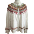 VTG Y2K Tiara International L White Fair Isle Cardigan Sweater Full Zip Grandma