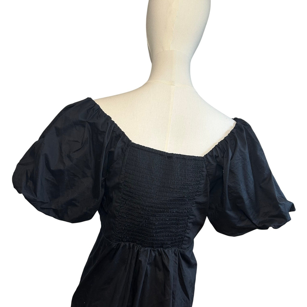 Old Navy Black L Empire Waist Puff Sleeve Top Boho Peasant Cottage Minimalist