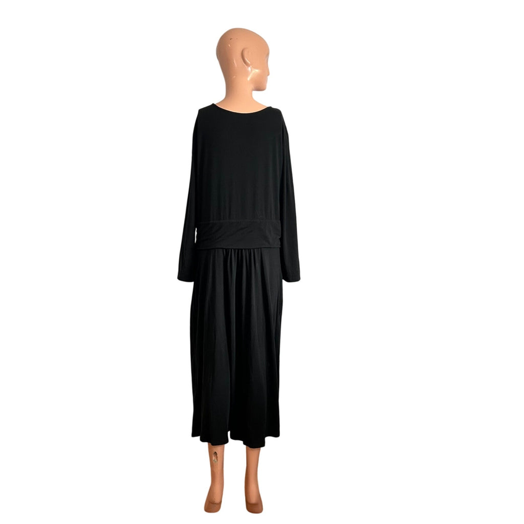 Lands End L Cotton Modal Black Twist Waist Maxi Dress Pockets Loungewear Modest