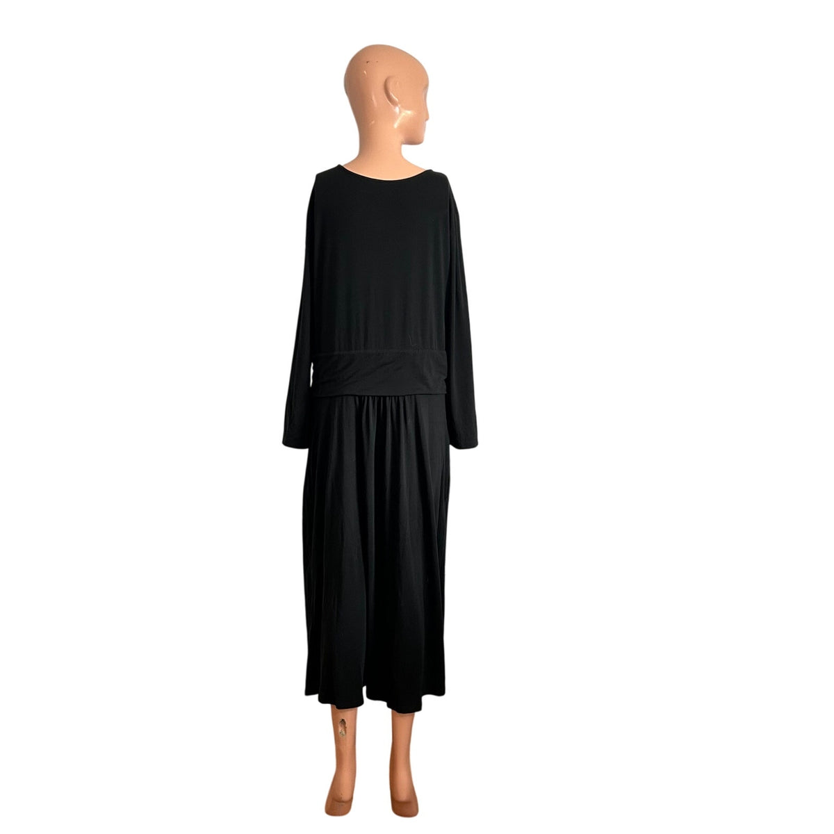 Lands End L Cotton Modal Black Twist Waist Maxi Dress Pockets Loungewear Modest