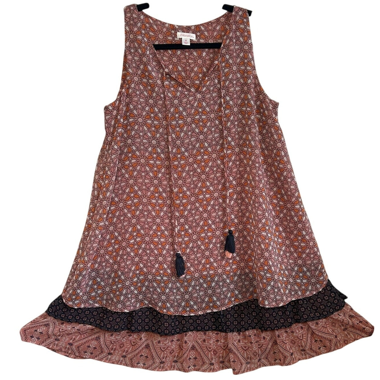 Xhilaration Pink Orange Layered Boho M Mini Dress Y2K Indie Casual Fairy Tiered