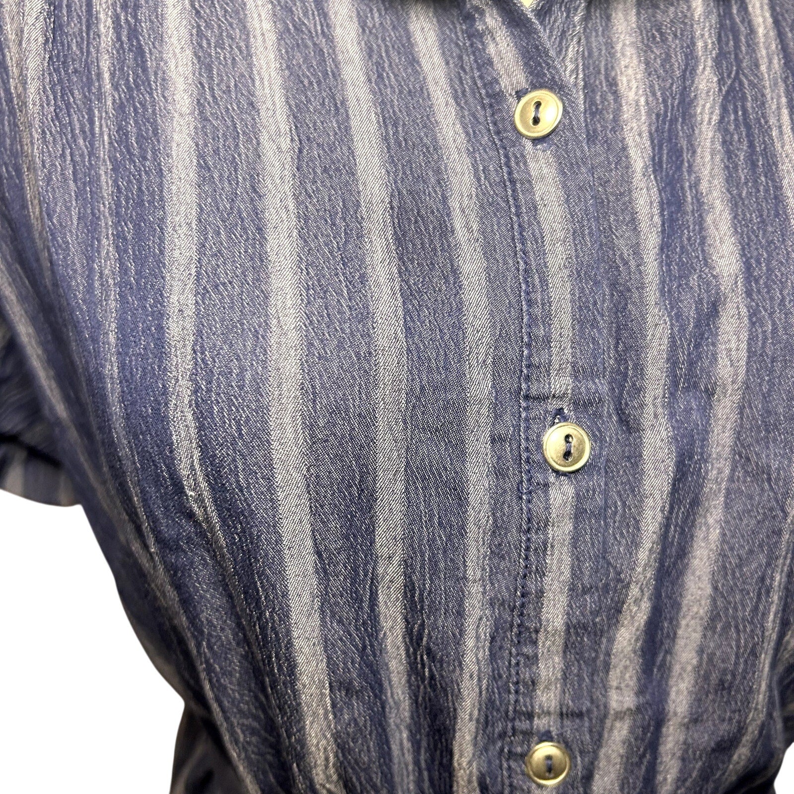 Naif Navy Blue Striped Cotton Blend Shirt Dress Tie Waist Women's Medium Casual