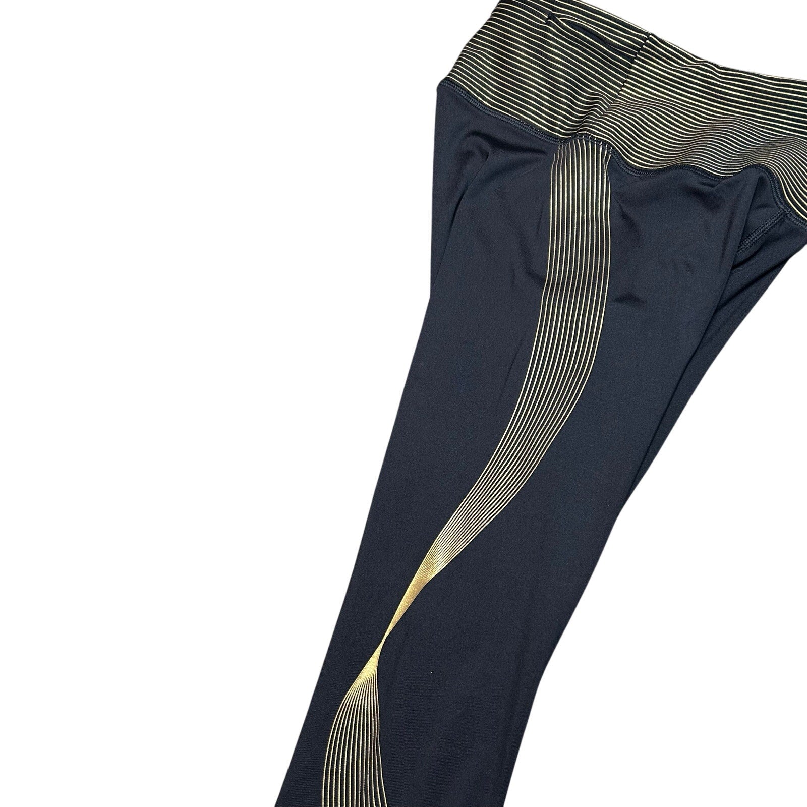 Victoria's Secret Sport Leggings XS Black Gold Metallic Geometric Stripe High Rise