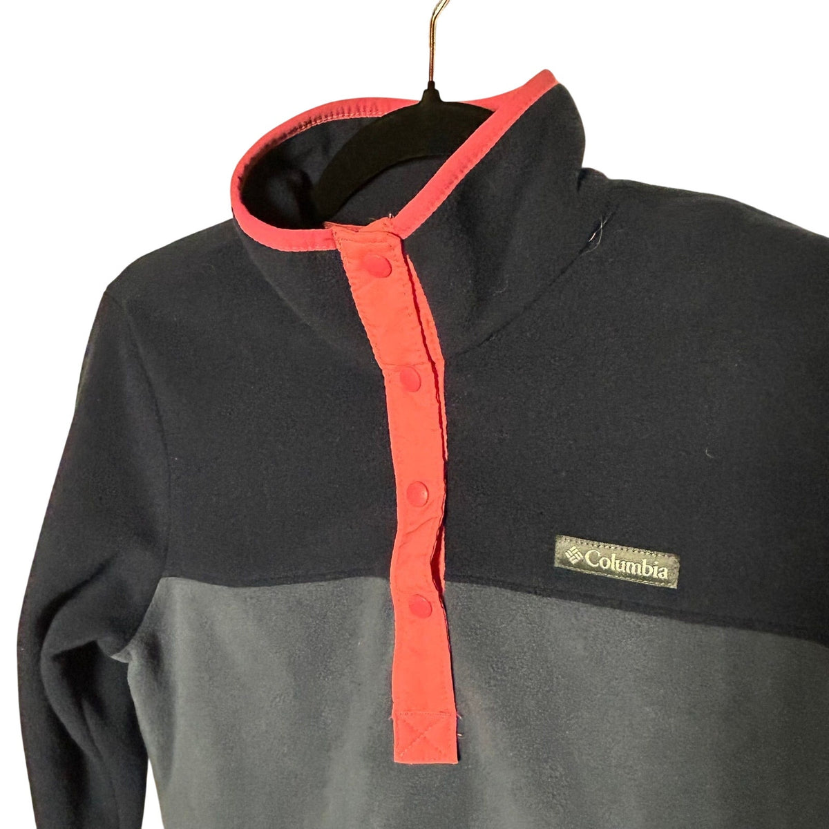 Columbia Navy Grey Pink Trim Benton Springs Fleece Snap Pullover Gorpcore Hike
